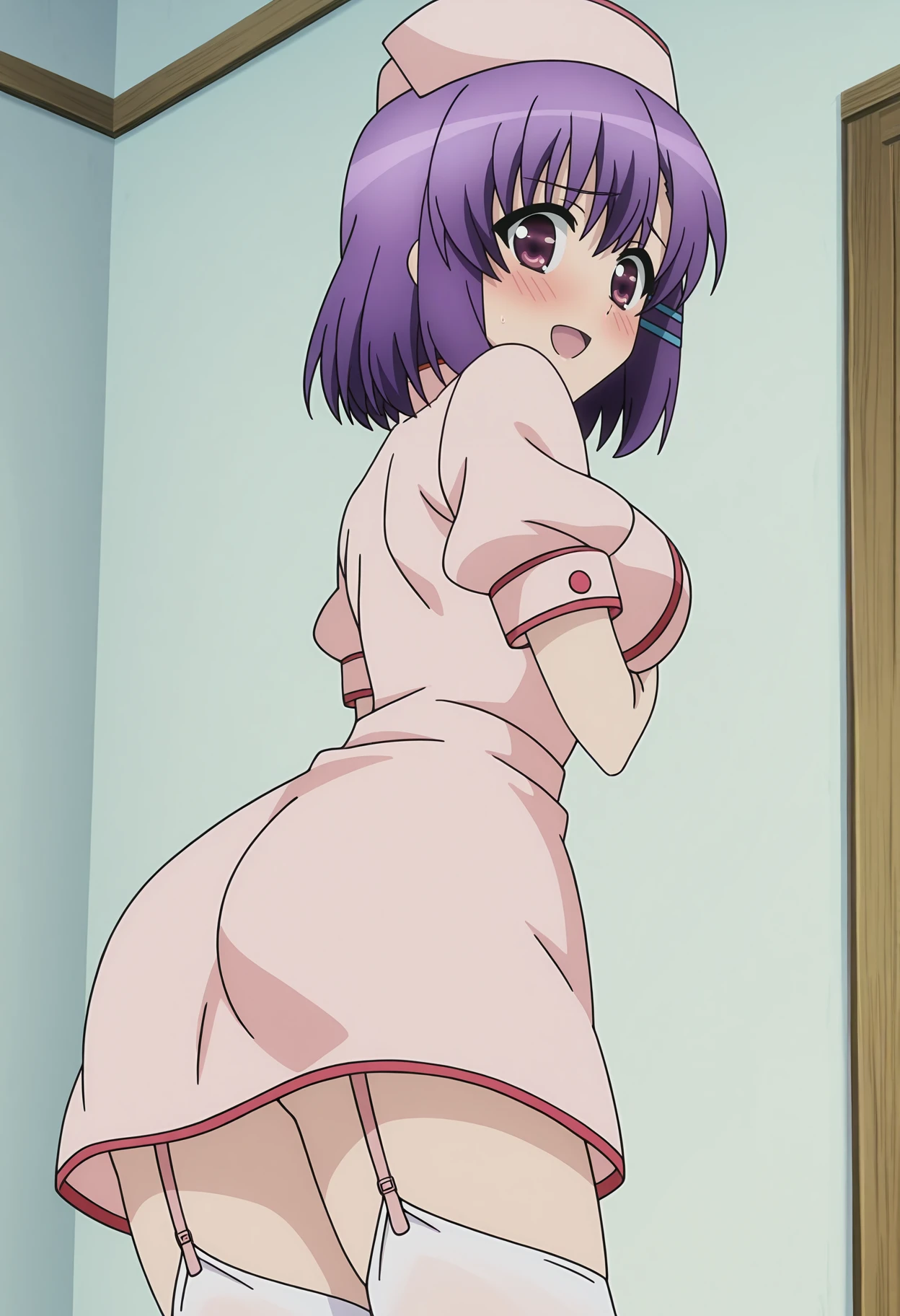 Tenkai Haruka、high resolution、超high resolution、Very accurate、Delicate Hair、On all fours、Blushing cheeks、、Butt on the glass、Back view、Angle from directly behind