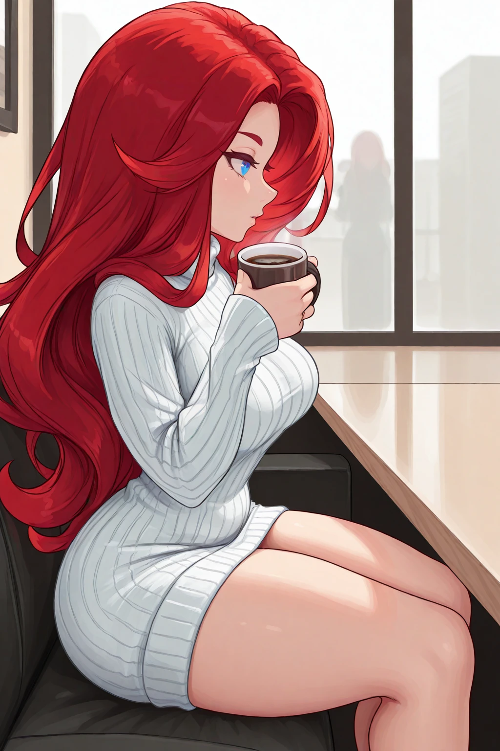 masterpiece, good quality, best quality, very awa, very as2, absurdres, highres
<lora:She SpawnilluLoRA:1>sespwn, long hair, red hair, sweater, sitting, in cafe, holding mug of coffee, happy
<lora:alvaStyleilluLYC:1> alva