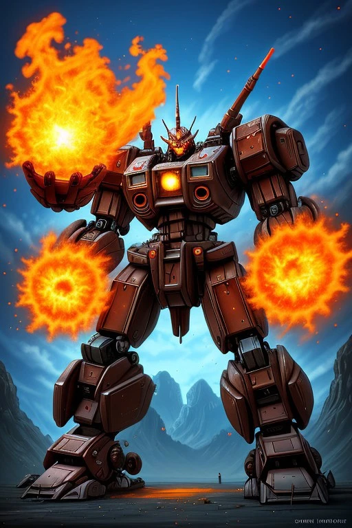 A giant mech throwing a fireball, giant robot