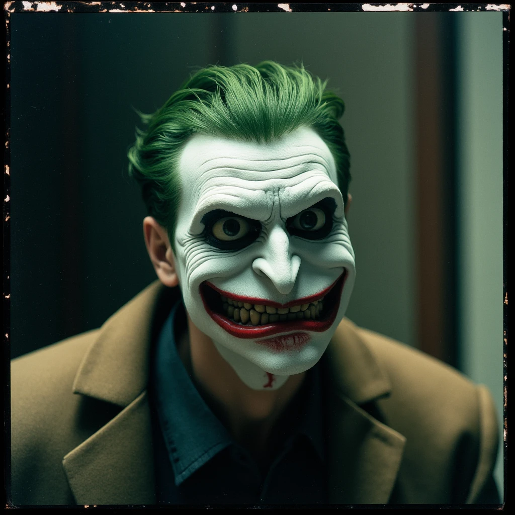 analog film photo of <lora:Gotham City Batman Animated style v2:0.7>
a sad joker with a green hair and white face, faded film, desaturated, 35mm photo, grainy, vignette, vintage, Kodachrome, Lomography, stained, highly detailed, found footage