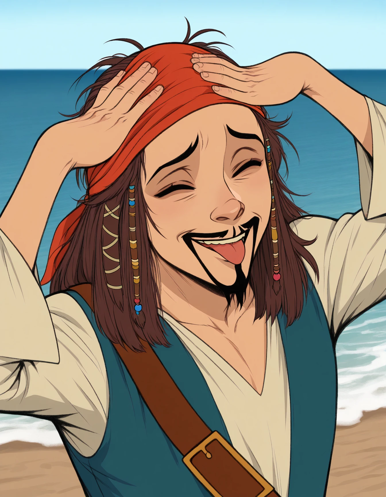 masterpiece, best quality, amazing quality, very aesthetic, high resolution, solo, male
Captain_Jack_Sparrow, AhEtoBlehMeme, closed eyes, tongue out, :p, hands on own head, smile, outdoor, sea
<lora:AhEtoBlehMeme_illusXLNoobAI_Incrs_v1:0.9>
<lora:Captain_Jack_Sparrow_il:0.9>