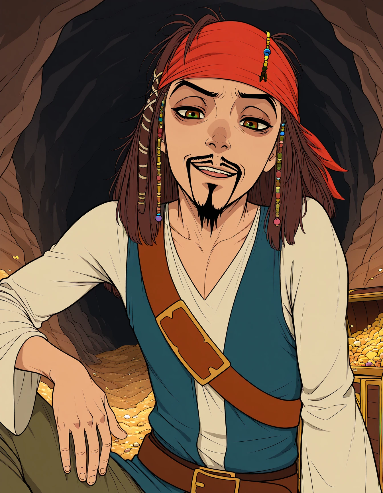 masterpiece, best quality, amazing quality, very aesthetic, high resolution, solo
Captain_Jack_Sparrow, male, sitting, on_rock, cave, treasure_chest, close-up, looking at viewer
<lora:Captain_Jack_Sparrow_il:1>