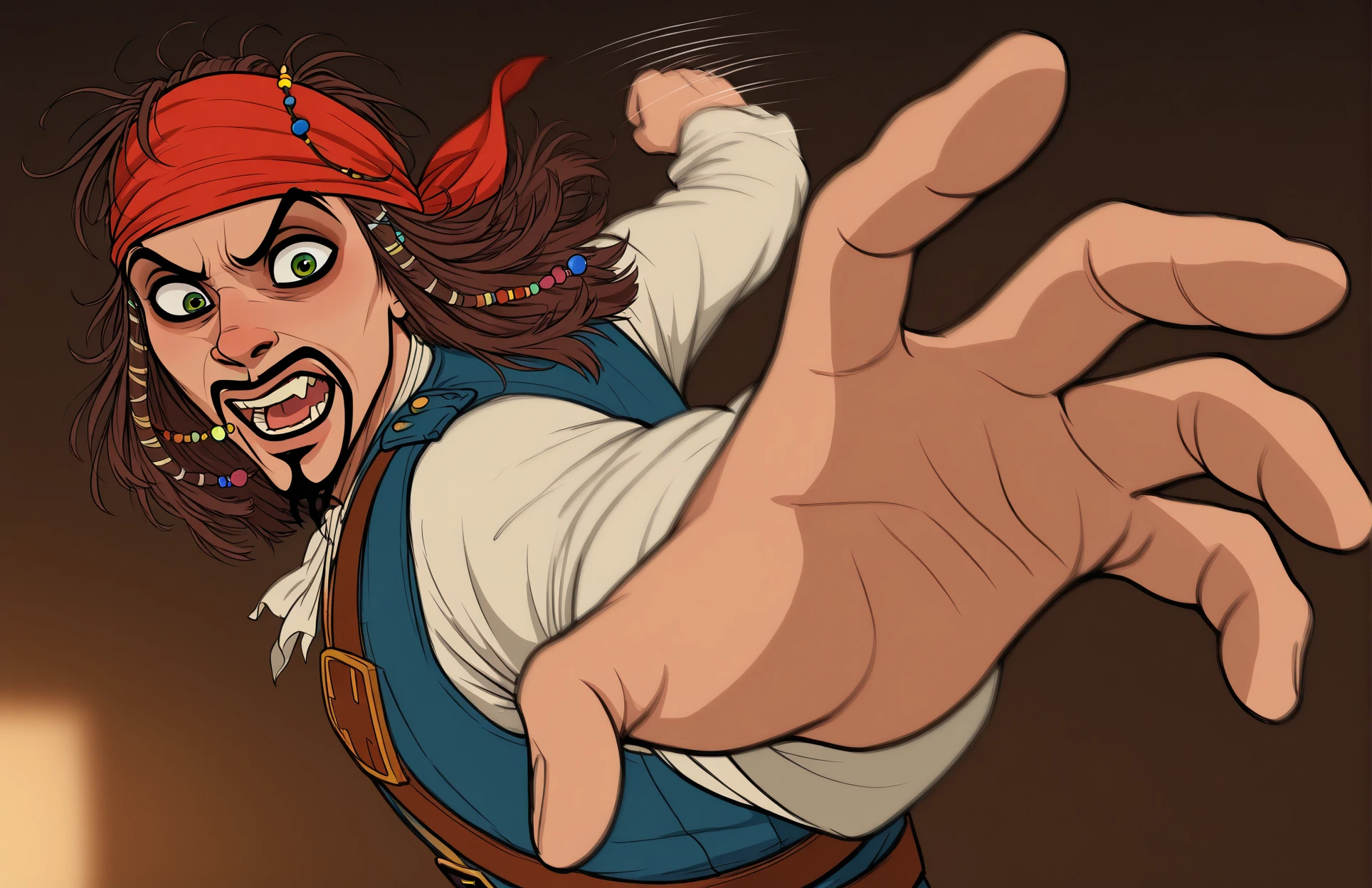 masterpiece, best quality, amazing quality, very aesthetic, high resolution, solo, male
Captain_Jack_Sparrow, IncrsPunchMeme, incoming attack, motion lines, upper body
<lora:PepePunchMeme_illusXLNoobAI_Incrs_v1:1.1>
<lora:Captain_Jack_Sparrow_il:0.9>