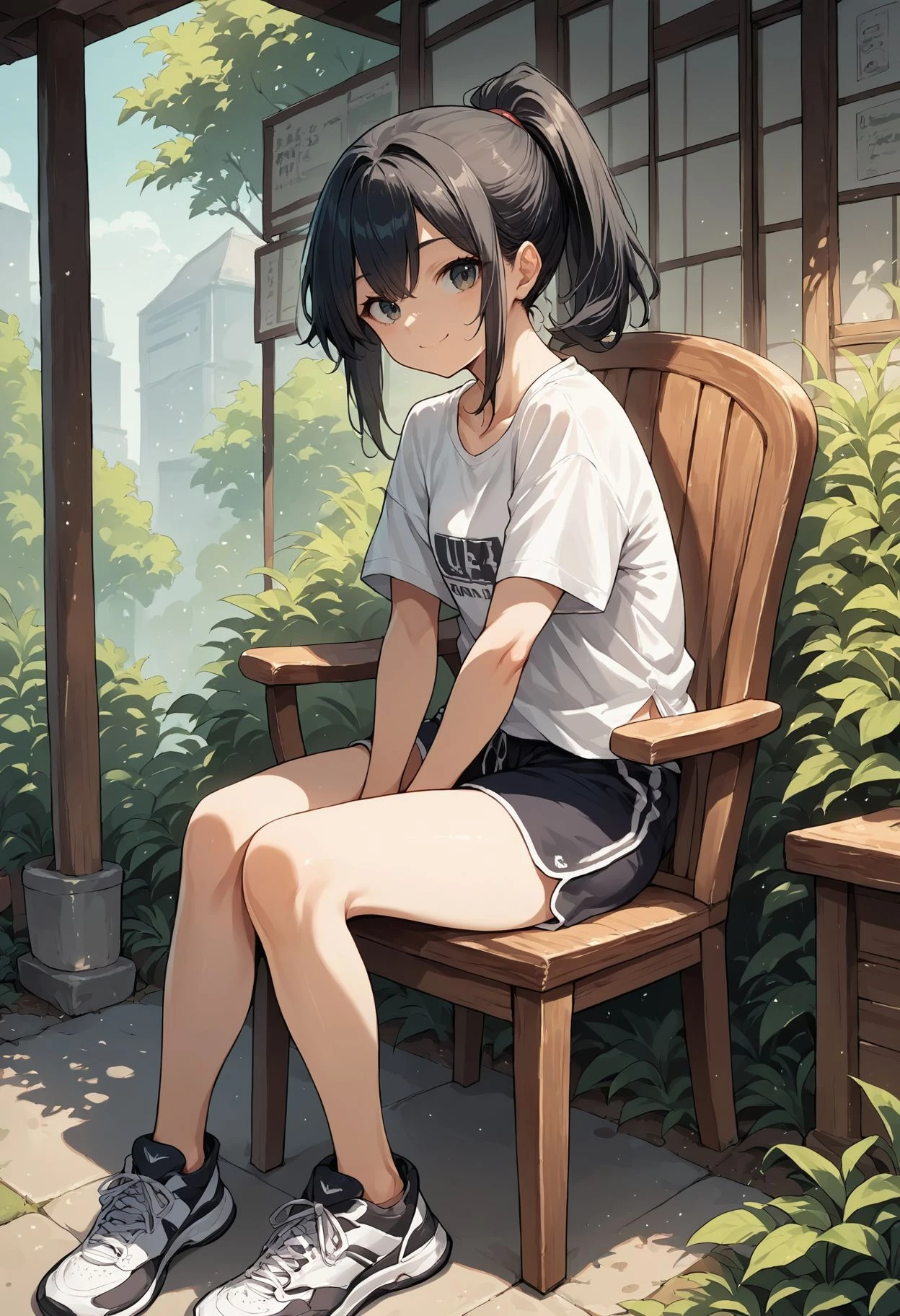 score_9, score_8_up, score_7_up, source_anime
1girl, sitting, seated, , chair, outdoors, smile
hand between legs
black hair
ponytail
t-shirt
shorts
sneakers
<lora:Seated:1>