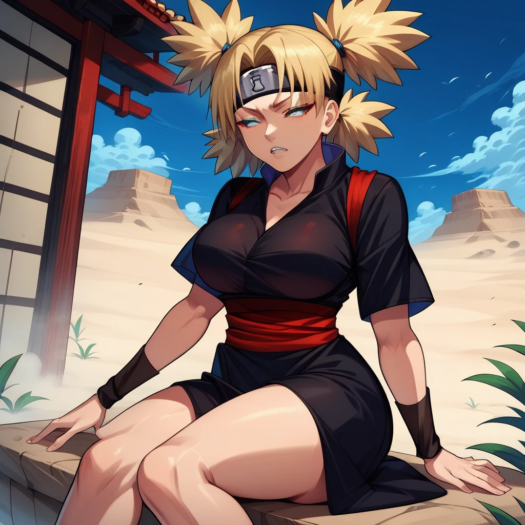town background, busy town, night time, moon, dark, neon, Lights, galaxy sky, perfect face, perfect body, beautiful body,  ponytail, brown eyes, fishnets, red wrist warmers, knee high bandages, blonde hair