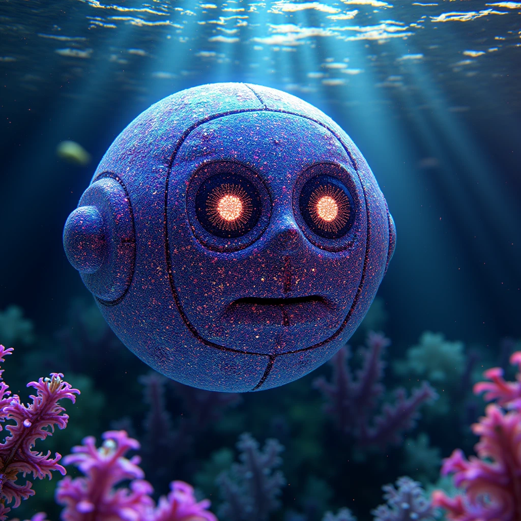 wv0tile4, spherical robot swimming underwater, dreamlikem, fractal, wet