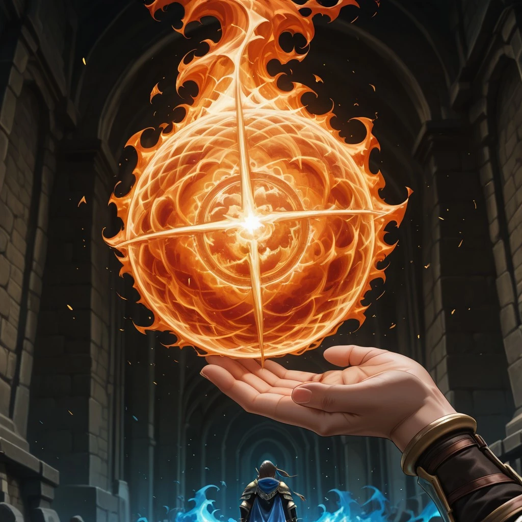 A woman wizards from a fantasy world creating a fire ball with her hands