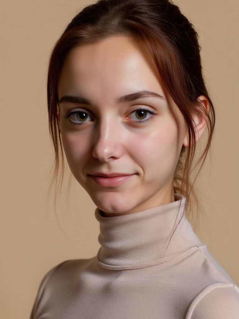 upper body <lora:KallieKurudzhy_v1-000012:.9> KallieKurudzhy, focus on smiling face, wearing a thin sweater , her Slate Blue hair is styled as knotted ponytail,