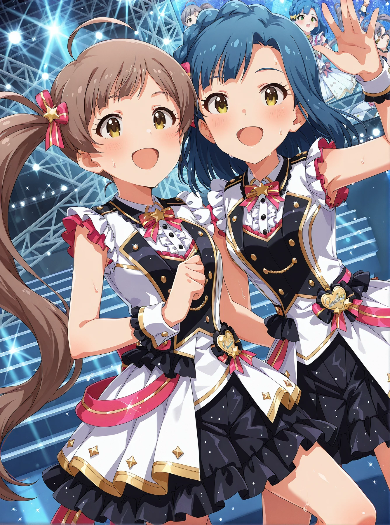 detailed background, shiny skin, posing, solo,
<lora:mirishita.il:1>,
mirishita, (2girls:2.0),
yuriko,
serika,
idol stage, sweat, dynamic pose, glitters, sparkle,