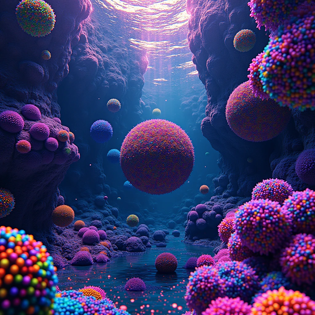 wv0tile4, spherical robot swimming underwater, dreamlikem, fractal, wet