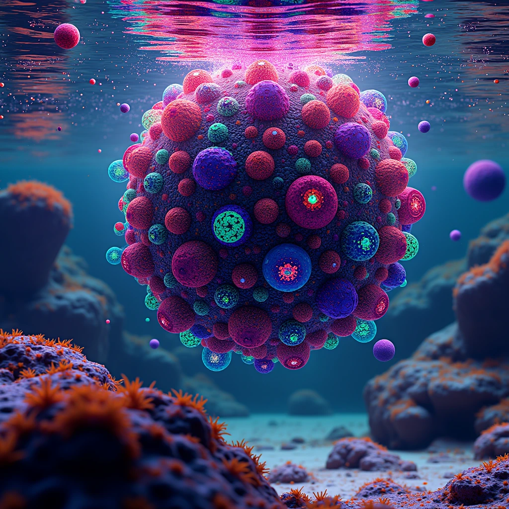 wv0tile4, spherical robot swimming underwater, dreamlikem, fractal, wet