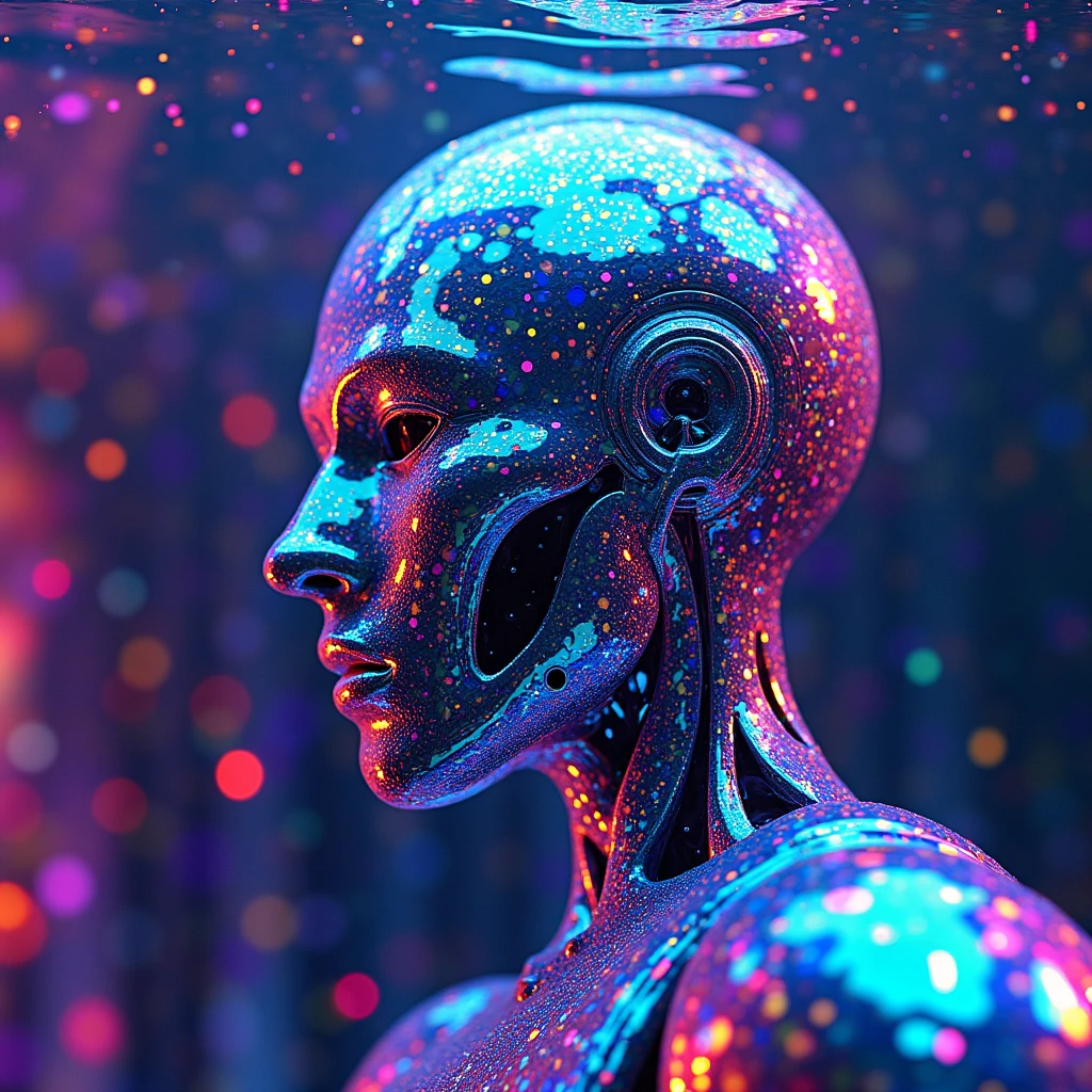 wv0tile4, spherical robot swimming underwater, dreamlikem, fractal, wet