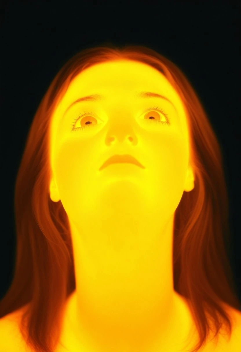1girl, woman, beautiful face, incandescent effect, looking up, Thermography, thermo