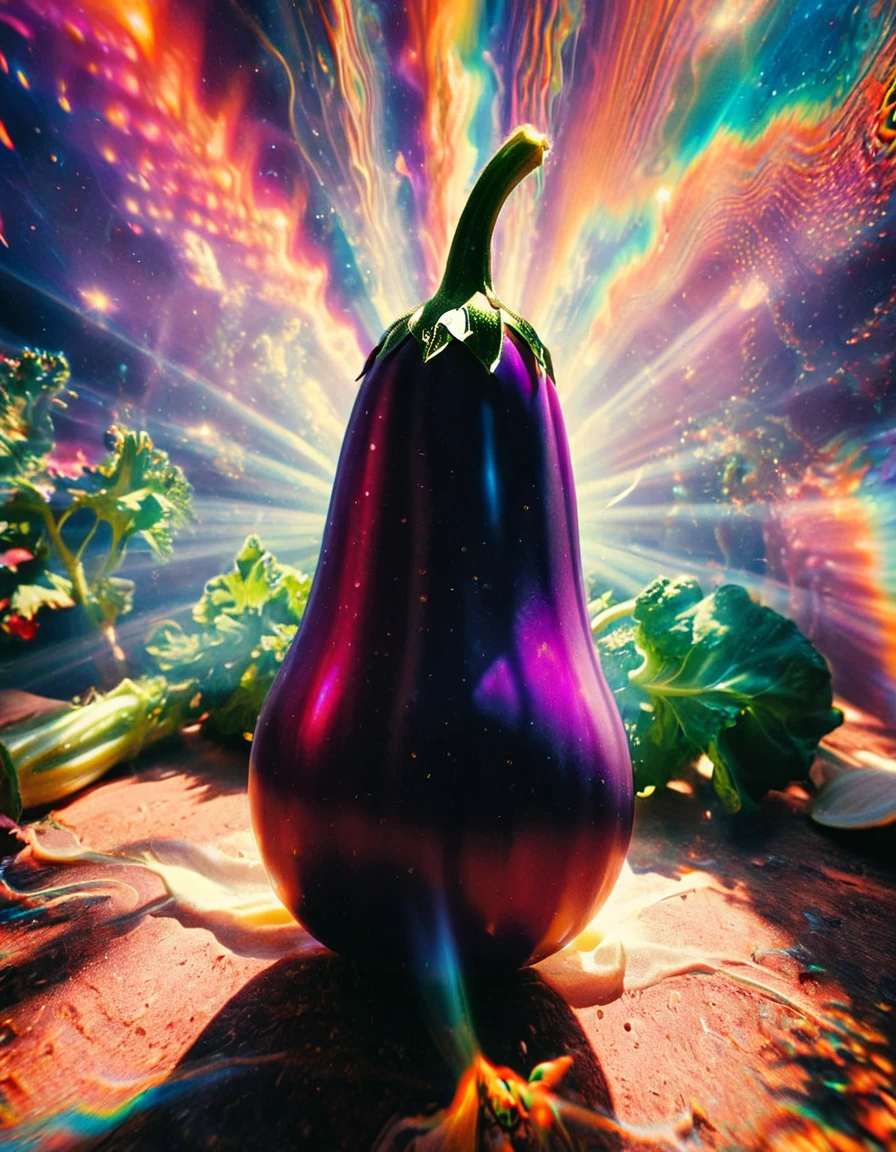 An eggplant, god rays <lora:Psych3delic_0.1:1> psych3delic