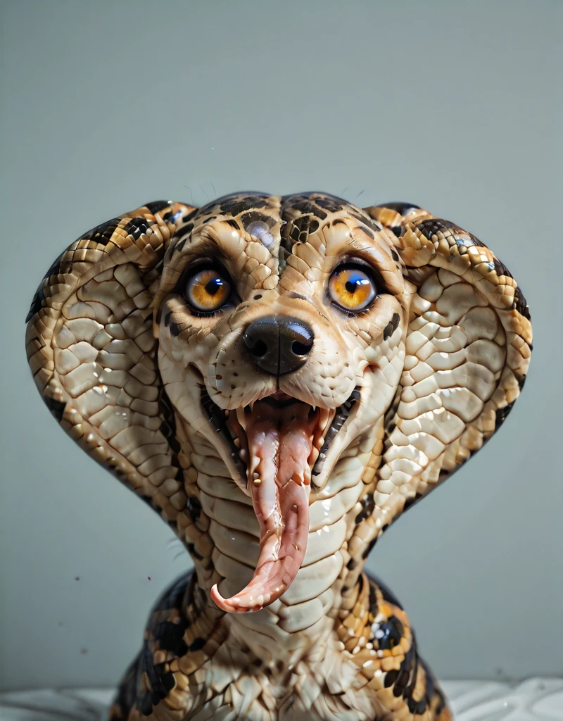 snakedog, realistic, tongue, forked tongue, <lora:Snake_Dog:1>, huge eyes, looking at viewer,