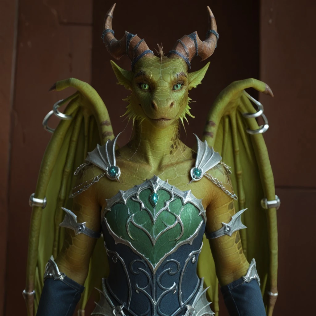 score_9, score_8_up, score_7_up, score_6_up, score_5_up, score_4_up, masterpiece, high quality, realistic, detailed, best quality, close up, solo, rating_safe, source_furry, bedroom, smiling, seductive, looking at viewer, standing, anthro, ((detailed eyes)), detailed face, good_hands, viridia_wc, dragon, scales, wings, horns, tail, hands, fingers, female, 1girl, anthro, (green eyes), armor,