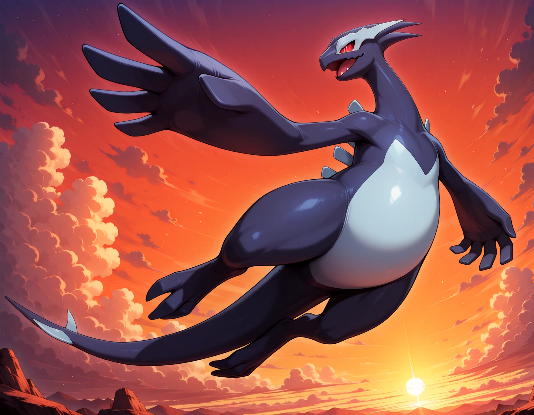 solo, sh4dowlugi4, pokemon (creature), red eyes, floating, sky, clouds, sunset, <lora:illustriousXL_stabilizer_v1.7:0.8> <lora:ShadowLugia_Pokemon_V1_ILXL:0.8>, perfect anatomy, masterpiece, perfect quality, best quality, detailed, newest, very aesthetic