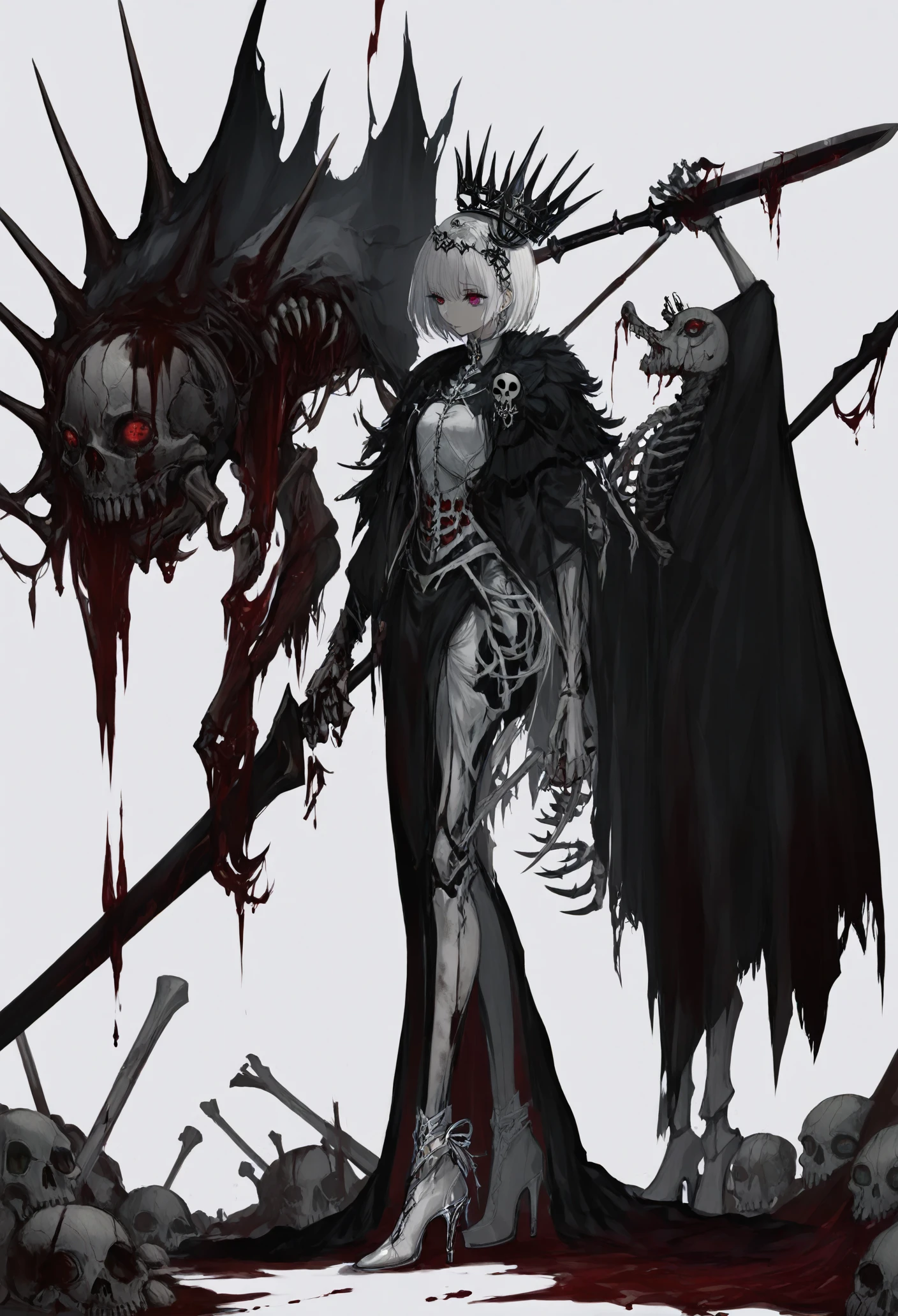 ((1girl)),[ dark soul, detail background, ((mong)), horror \(style\),  warm colors,] full body girl goth bloody flesh ancient goddess female