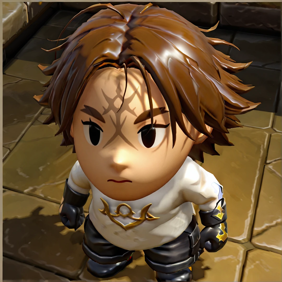 .masterpiece, best quality, very aesthetic, absurdres, 1boy, solo, full_body, from_above, simple_background, white_background
<lora:Yugo_The_Wolf__Bloody_Roar:1> Yugo, brown eyes, official style, ,White shirt,Scar center on forehead,long sleeves, gloves, upper body, , black shorts,messy hair,
<lora:EoW-IL (1):1> e0w, 3d, black eyes, solid oval eyes, chibi