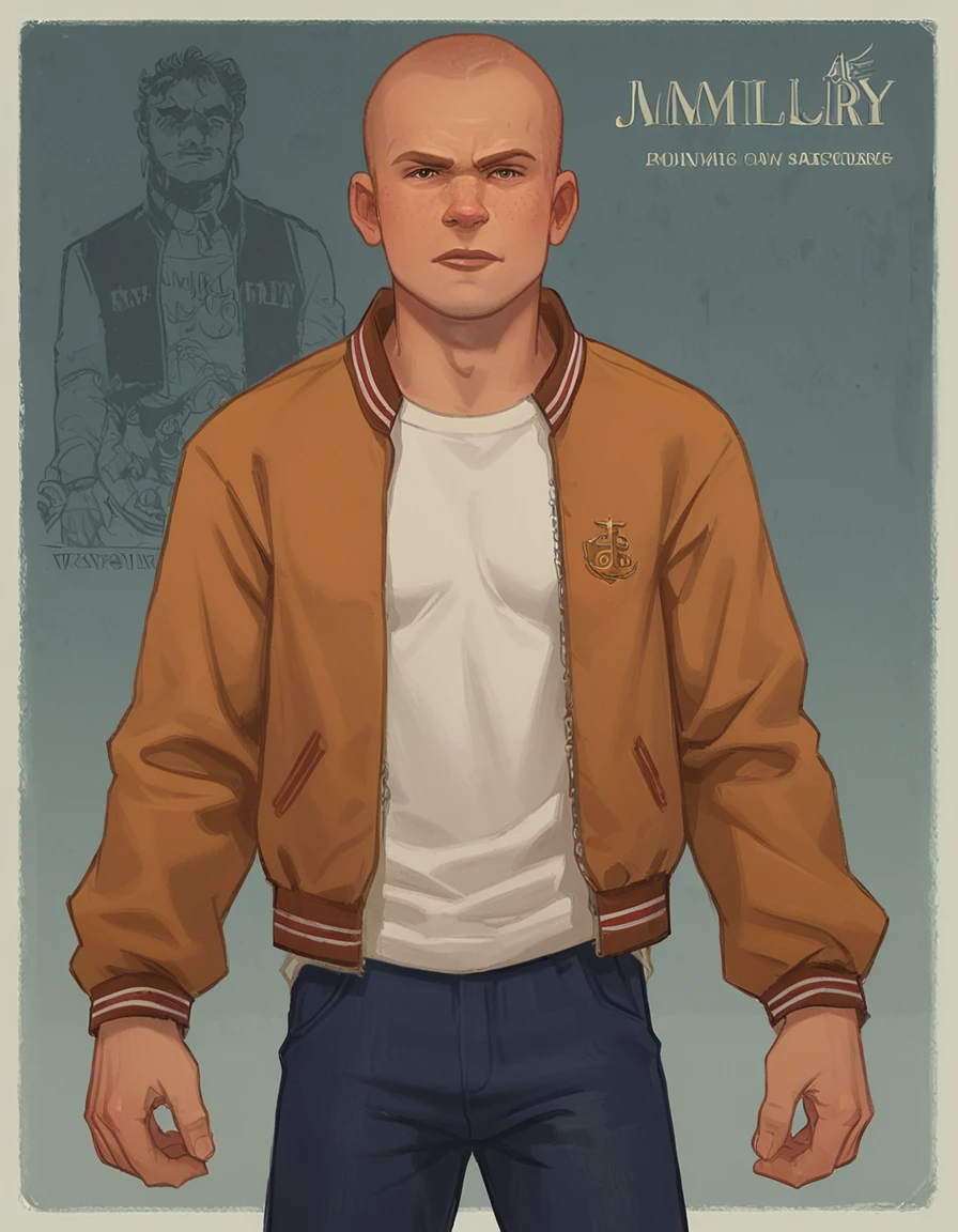 score_9, score_8_up, score_7_up, masterpiece, <lora:HKHorrorXL:1> <lora:sn0wStyle:1>male focus, bald, 1boy, solo, jacket, pants, shirt, jimmy hopkins <lora:Jimmy_Hopkins_Bully:0.8>