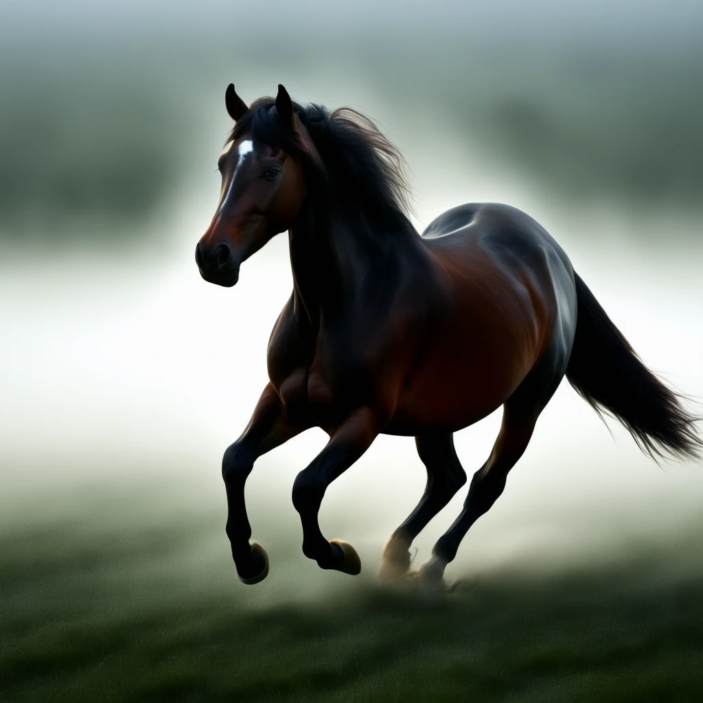 A horse galloping in a misty field.
DarkAtmosCE_style