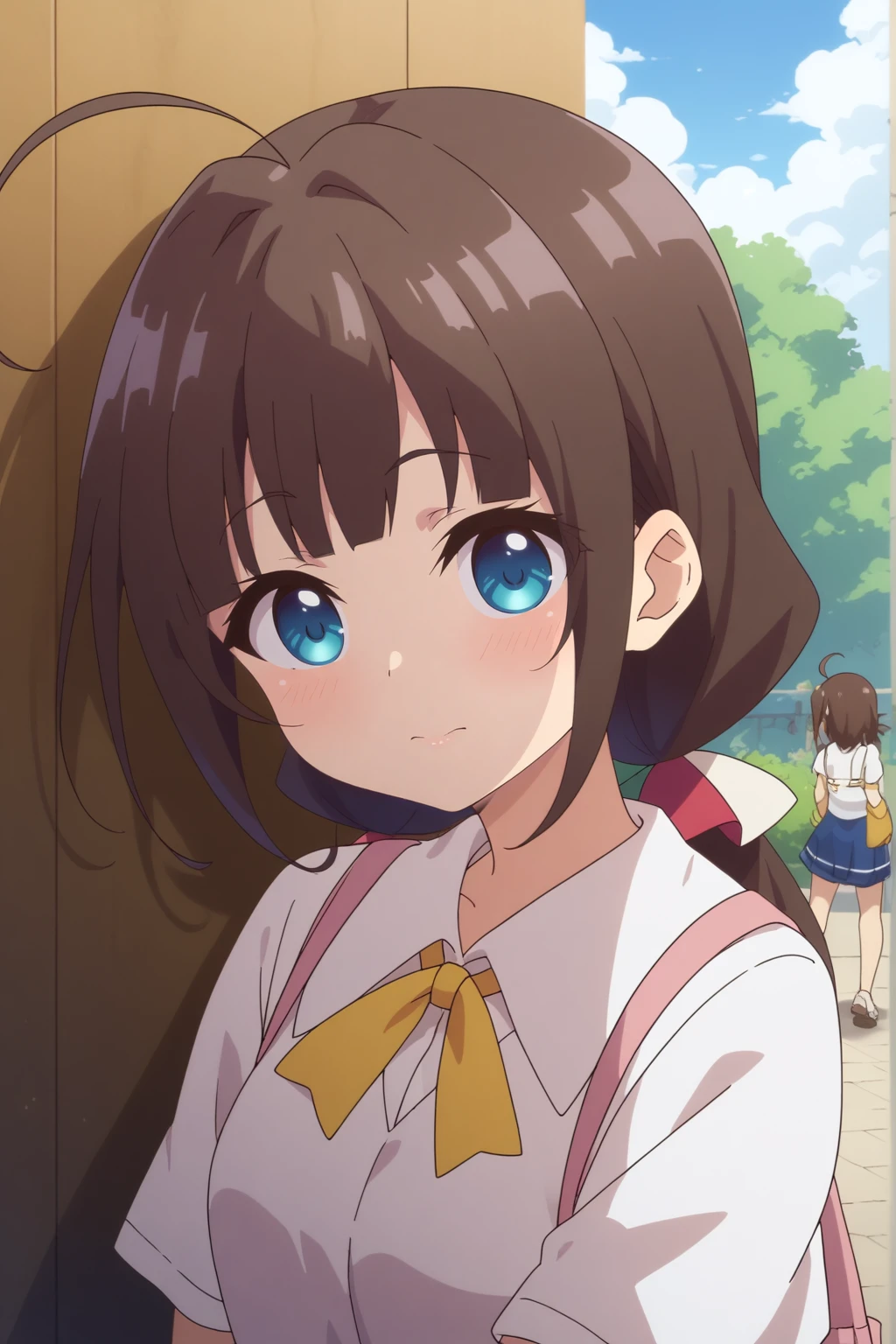 anime coloring, score_8_up, Hinatsuru_Ai, upper body, outdoors <lora:Ryuuou_no_Oshigoto-Hinatsuru_Ai-PDXL:0.8>