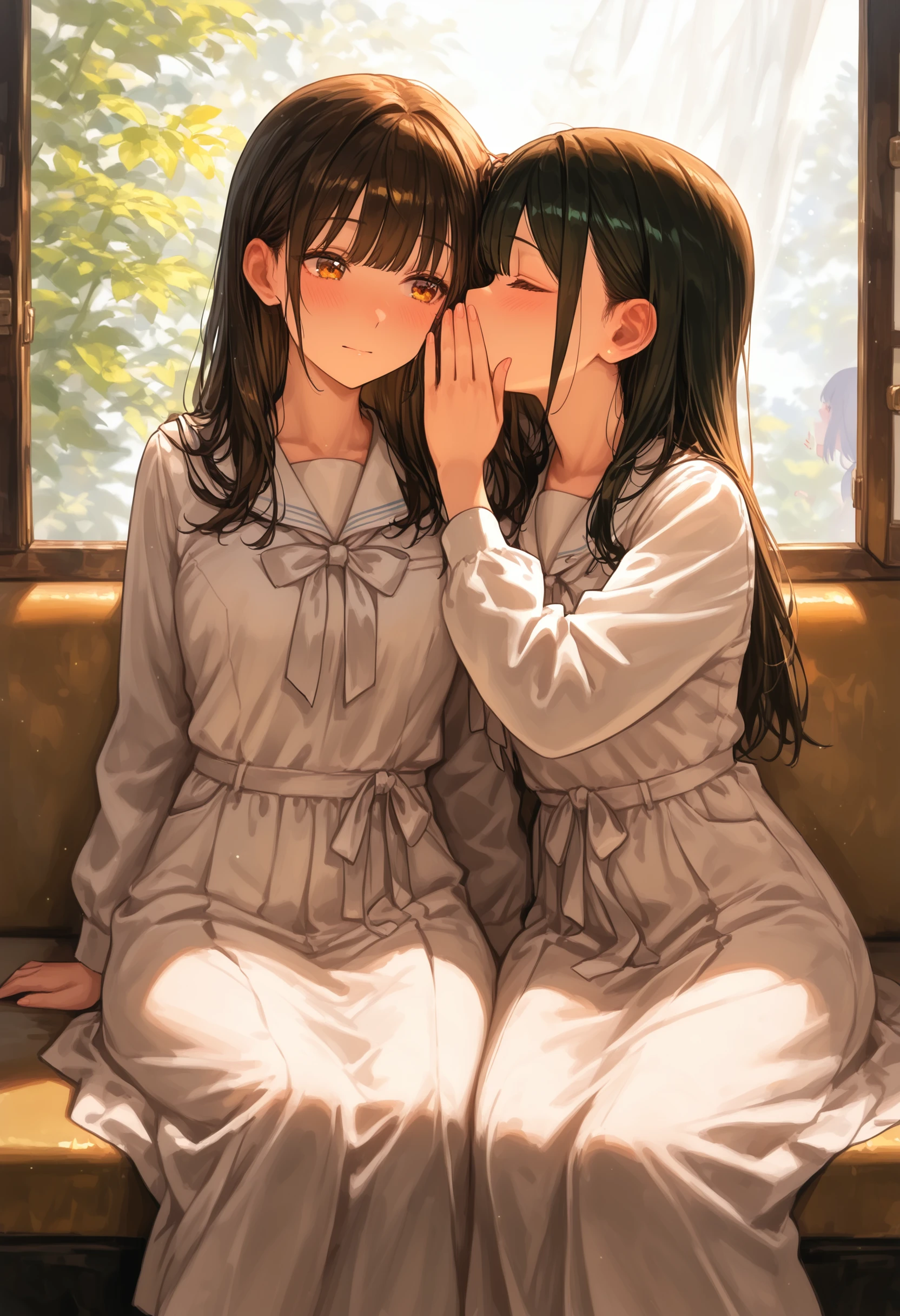 masterpiece, best quality, absurdres, safe
2girls, whispering in ear, sitting
<lora:whispering_in_ear_il_2_right_to_left:1>