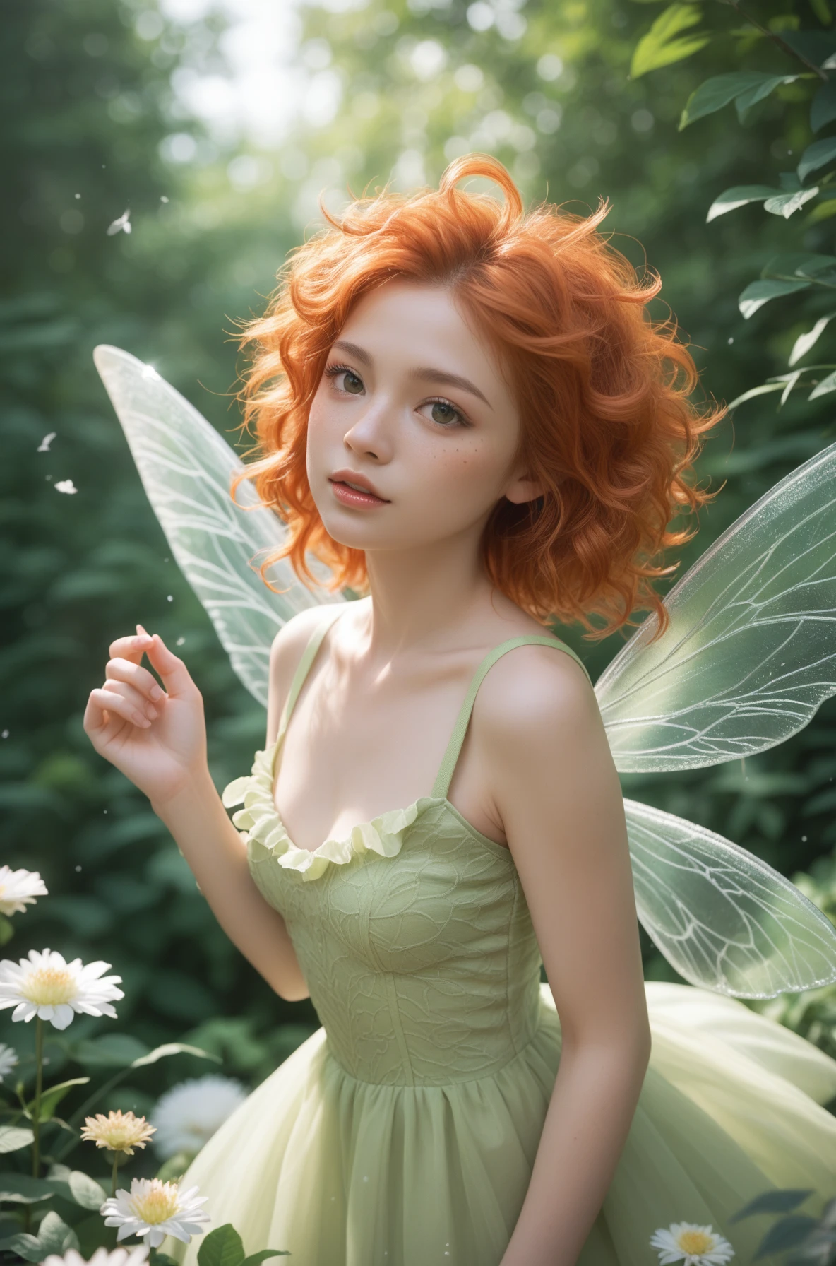 score_9,score_8_up,score_7_up,detailed face and eyes, fairy with wings, ginger hair, messy hair, dress,