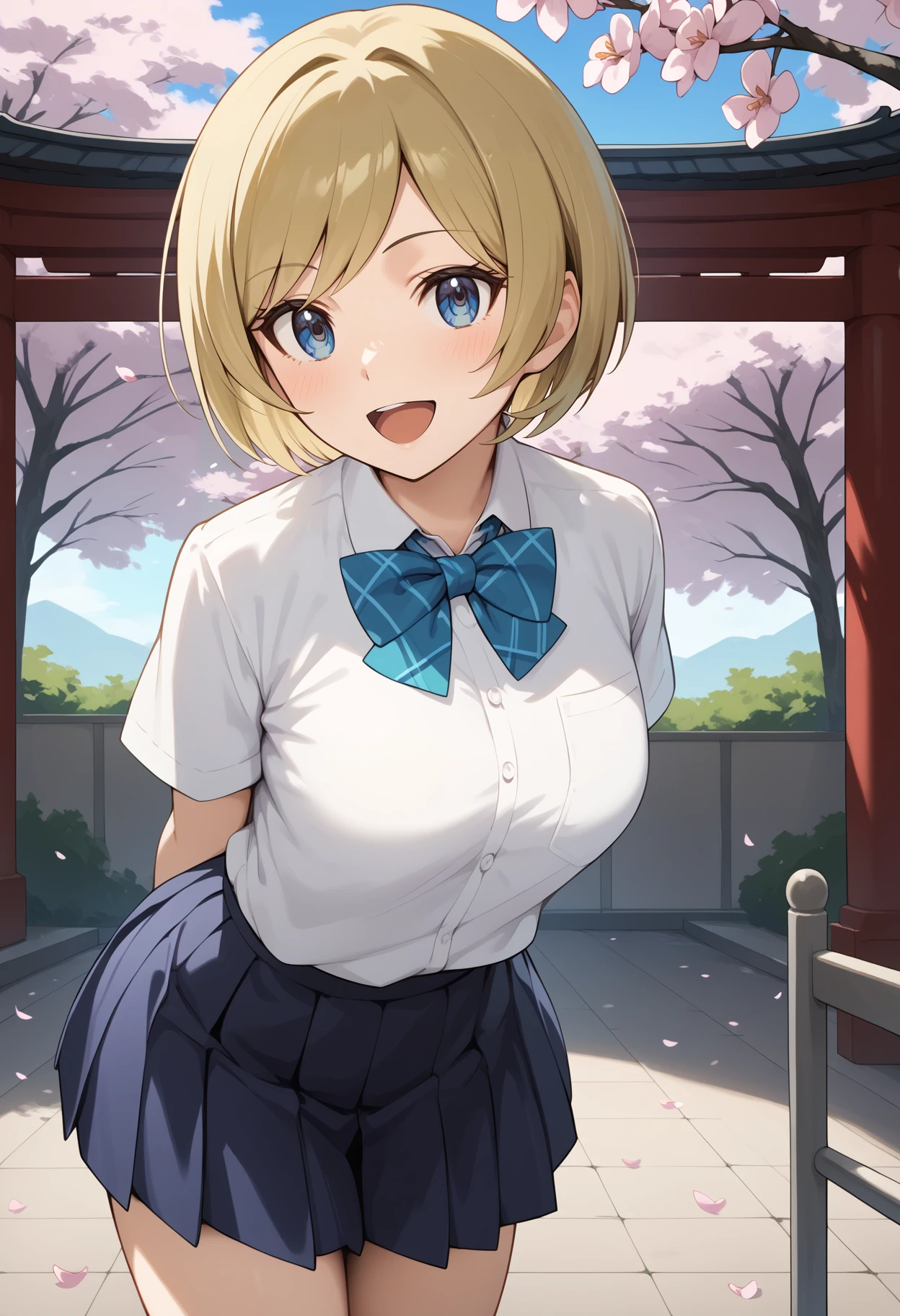 (masterpiece:1.2, best quality), (Practical, photoPractical:1.4), Fine quality illustrations, (Natural side light, Cinema Lighting), Written border depth,
Looking at the audience, Front view, 1 girl, English, High school girl, 20 years old, Perfect face, Symmetrical cute face, Glowing skin, Legs open,
(Bob Hairstyle:1.7,Blonde), Asymmetrical bangs, big eyes, Drooping eyes, Long eyelashes chest), Thin,
Beautiful hair, Pretty Face, Pretty and beautiful eyes, Beautiful clavicle, Beautiful Body, Beautiful breasts, Beautiful thighs, Beautiful legs, Beautiful fingers,
((High quality fabrics, Brown knitted vest, Short sleeve white collar shirt, Navy blue pleated skirt, Navy bow tie)),
(beautiful scenery), night, (Flower shop interior), Standing, (Smile, Predominant, open mouth), (((Skirt flip, No pants, Visible genitals))), full-body shot, Dark blue socks, Sexy face, Inverted Nipple,