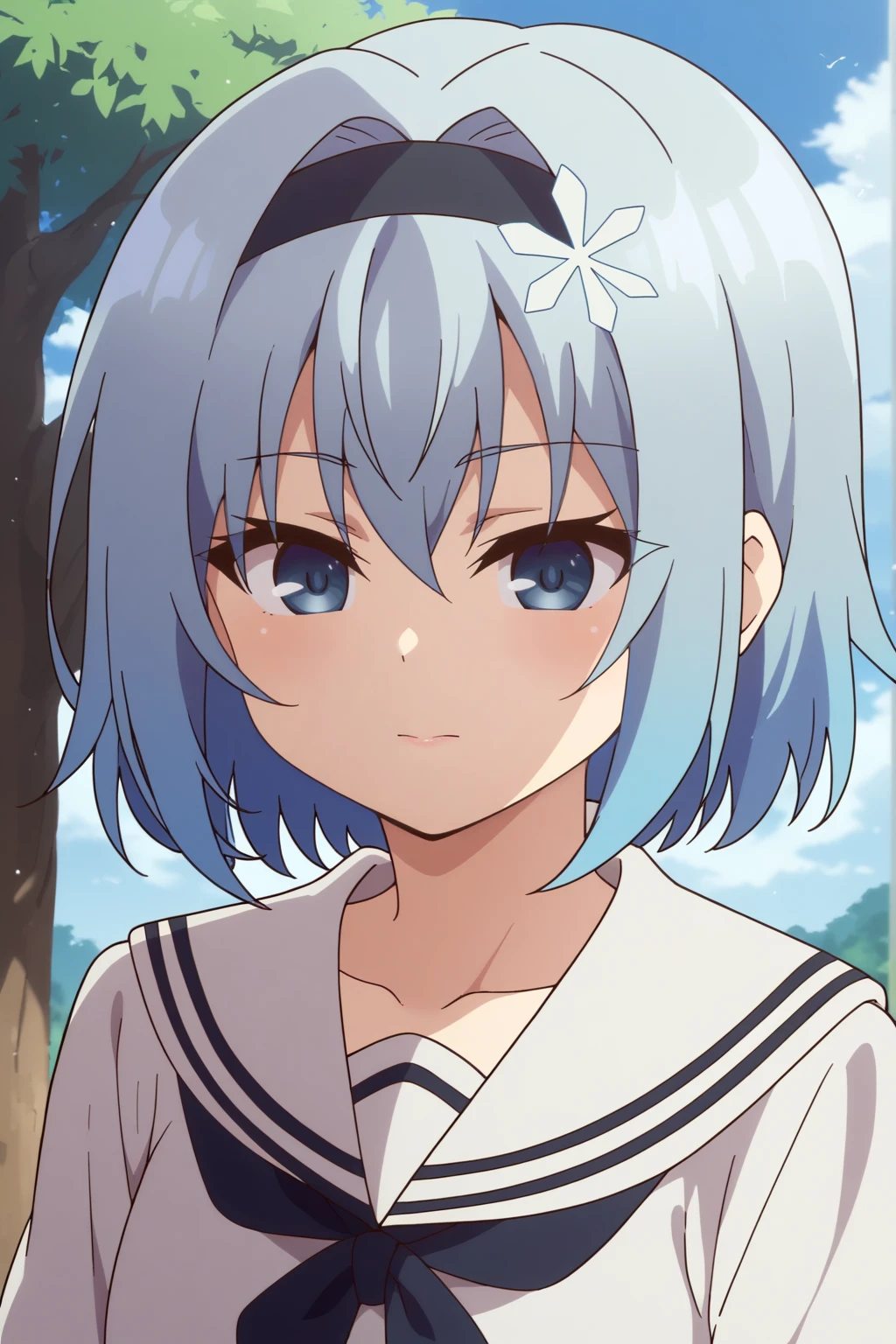 anime coloring, score_8_up, Sora_Ginko, upper body, outdoors <lora:Ryuuou_no_Oshigoto-Sora_Ginko-PDXL:0.8>