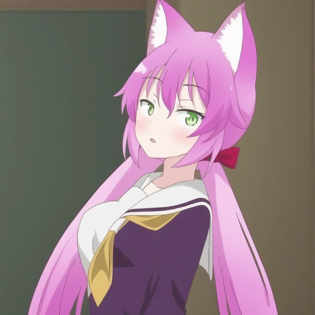 Score_9, Score_8_up, Score_7_up, Score_6_up, Score_5_up, Score_4_up, source_anime, 1girl, anime style, anime screencap, ranka, 1girl, animal ears, wolf girl, wolf ears, wolf tail, tail, , pink hair, skirt, long hair, animal ear fluff, serafuku, pleated skirt, neckerchief, pussy juice, cute, excited, horny, heavy breathing, on chair, pov, cleft of venus, masturbation, dildo riding