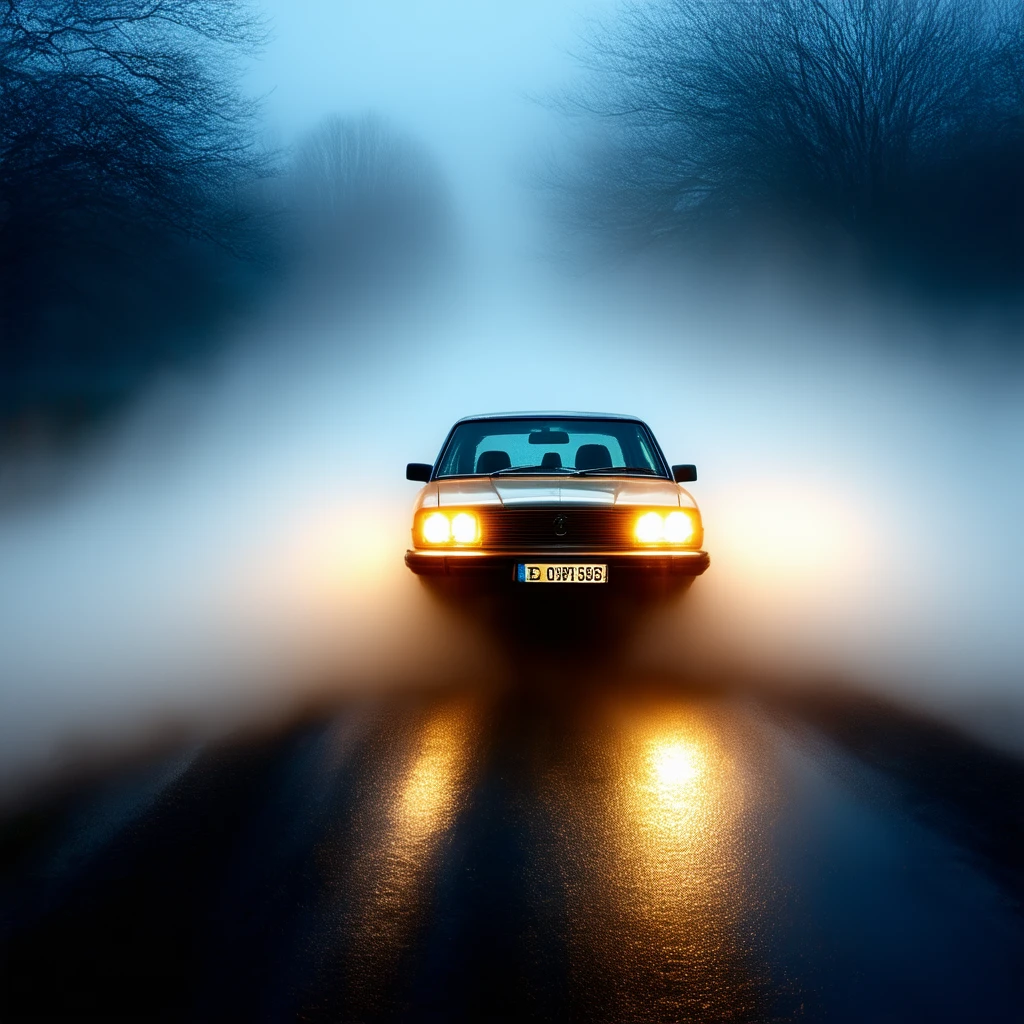A car emerging out of mist on a dark night.
DarkAtmosCE_style