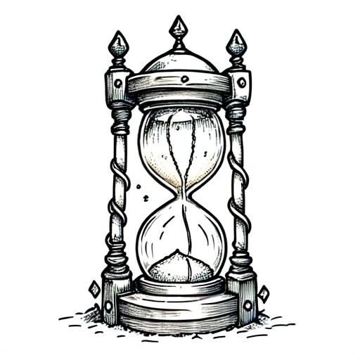 <lora:Whimsical_Mechanica_Line_DrawingSD1):1> ArsMJStyle, Whimsical Mechanica, Line Drawing, The image is a black and white illustration of an hourglass. The hourglass is in the shape of a traditional hourglass with a round base and a narrow neck. The top of the hourglass has a crown-like design with intricate details and swirls. The base is decorated with a floral pattern and has a small opening at the top. The sand is slowly trickling down from the top chamber to the bottom chamber creating a small amount of sand. The overall style of the illustration is ornate and detailed., monochrome, no humans, white background, greyscale, simple background, bubble, air bubble