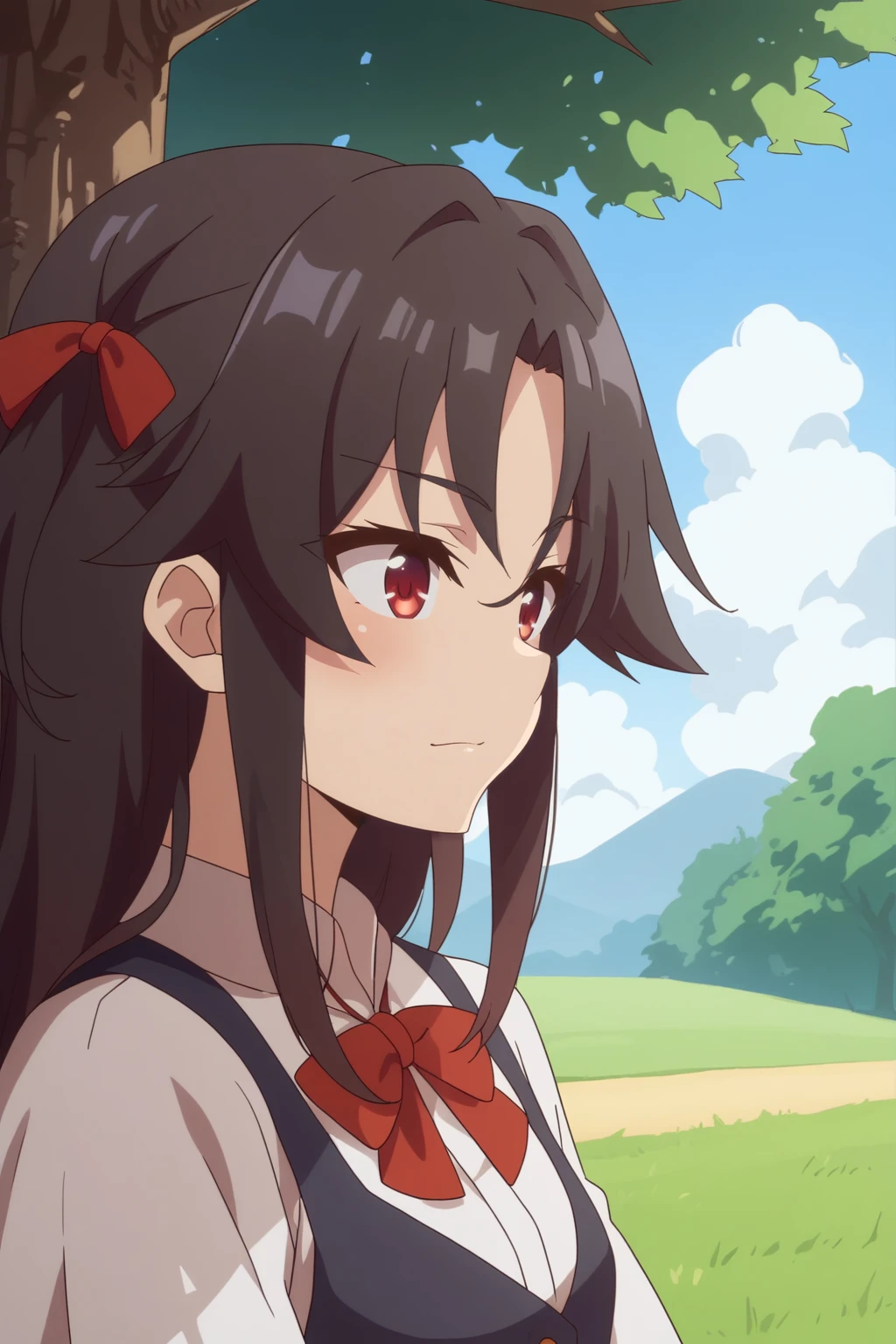 anime coloring, score_8_up, Yashajin_Ai, upper body, outdoors <lora:Ryuuou_no_Oshigoto-Yashajin_Ai-PDXL:0.8>