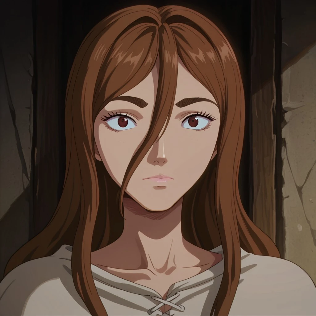 masterpiece, best quality, newest, absurdres, highres, anime, anime style, berserk, Luca-Berserk-IL.V1.2, brown hair, brown eyes, long hair, hair between eyes,