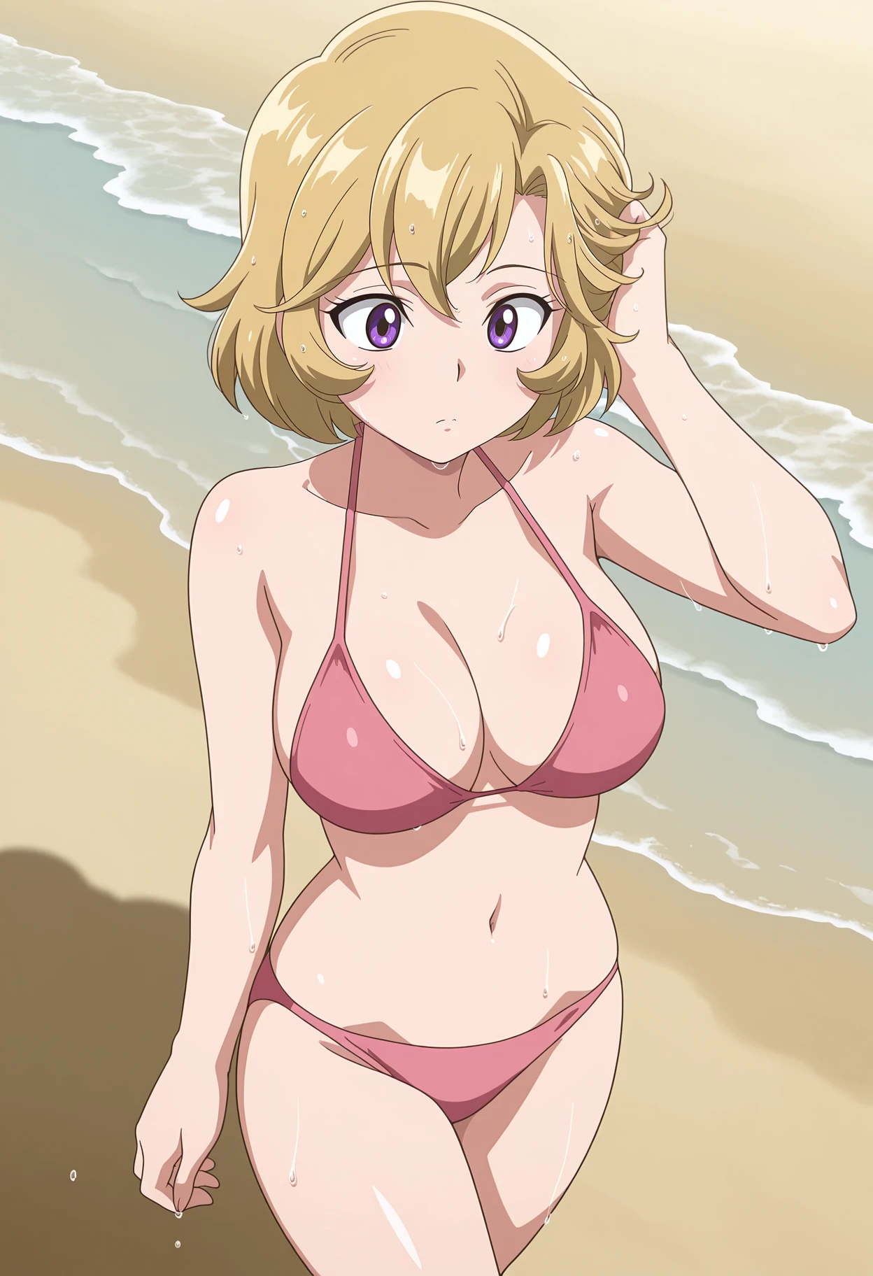 masterpiece, highest quality,
erica hartmann, One girl, Apply blush all over the face,Smiling, hands on hips、(Rainbow Bikini:1.2), Standing Pro Wrestling,