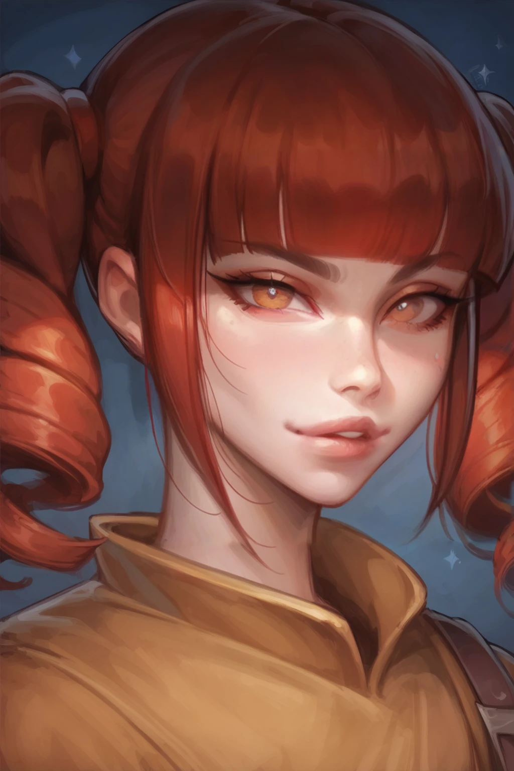 score_9, score_8_up, score_7_up, score_6_up,
1 female, solo, portrait, looking at viewer,
falari, blunt bangs, red hair, twintails, drill hair, thin, petite, lips,
<lora:Falari:0.8>
<lora:Kittew-4RCH0N:1>4RCH0N