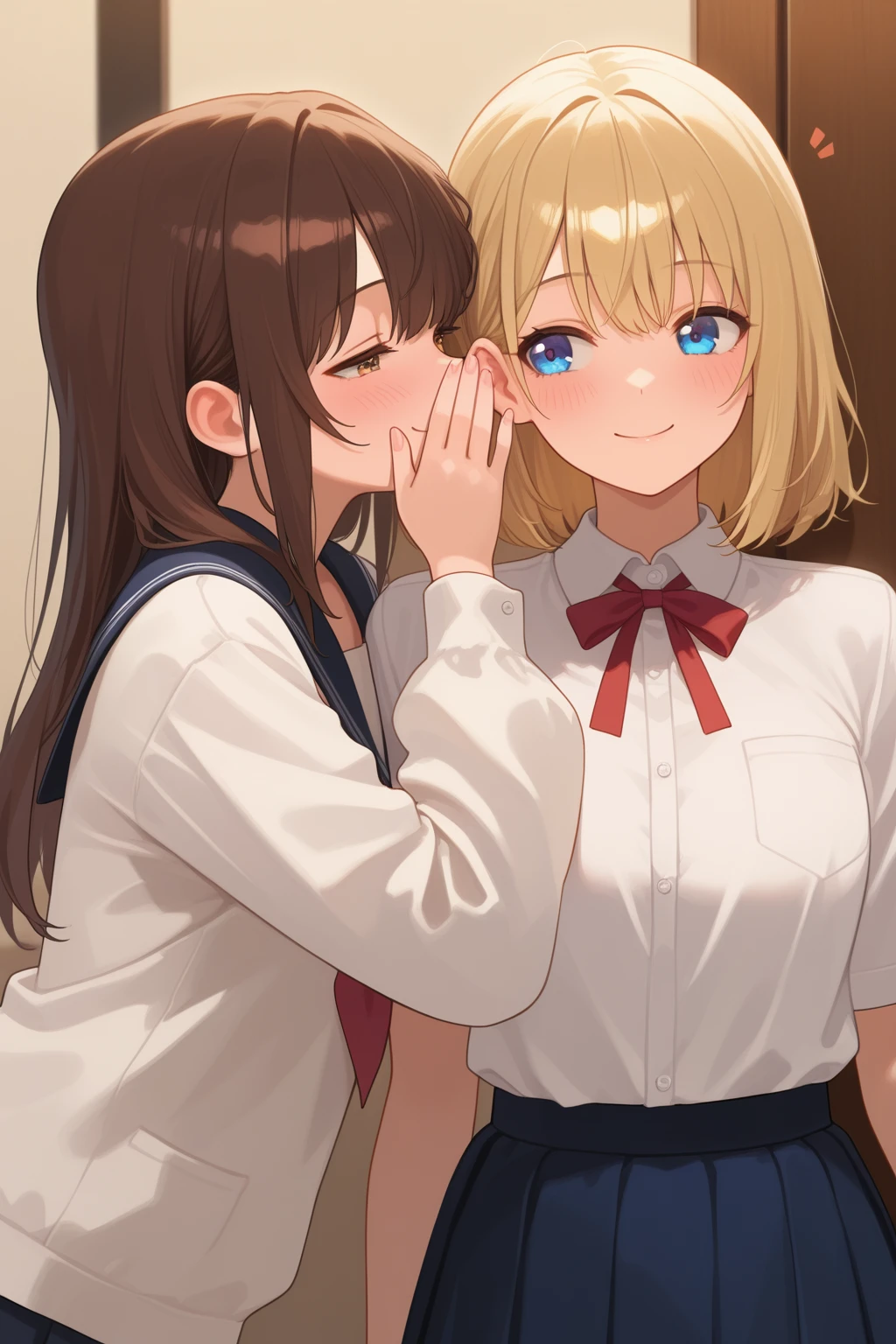 masterpiece, best quality, absurdres, safe
2girls, whispering in ear, smile
<lora:whispering_in_ear_il_2_left_to_right:1>