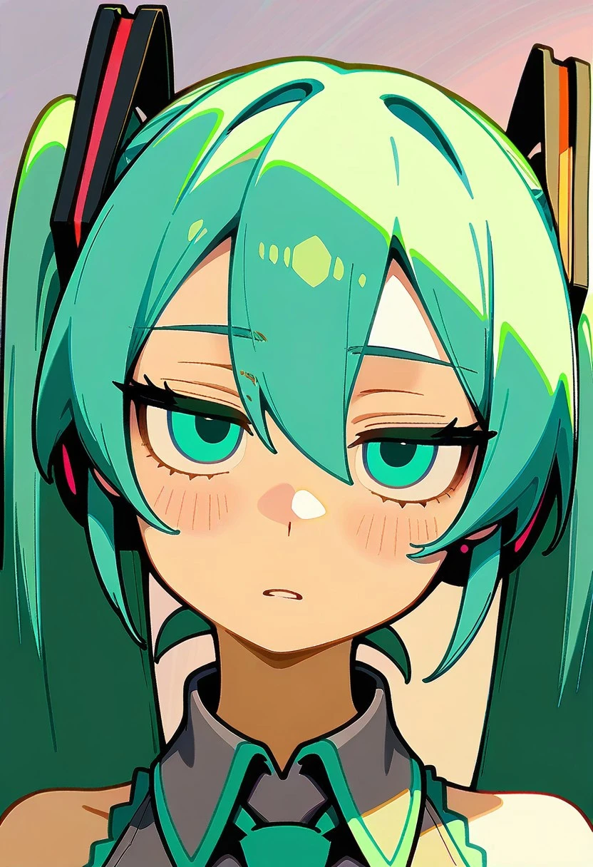 masterpiece,best quality,absurdres, amazing quality, hi res, masterpiece, best quality, detailed, amazing quality, detailed face, detailed eyes, clean eyes, best quality, highres, very aesthetic, newest, ultra-detailed, illustration, (best quality:1.1),ultra-detailed, high resolution, super detailed skin, beautiful detailed eyes, nsfw, Brightly Lit, Highly Visible, 8k, sharp focus, beautiful, perfect lighting, beautiful eyes, anatomically correct, anatomically correct face, extremely detailed eyes, smooth edges, beautiful face, symmetrical eyes, symmetrical face,
BREAK Little_netizen, disdainful eyes, 1girl, hatsune miku, close up, portrait, eyes focus:0.5