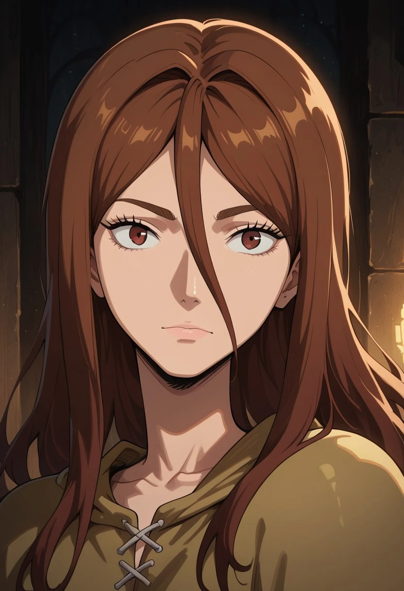 masterpiece, best quality, newest, absurdres, highres, anime, anime style, Luca-Berserk-IL.V1.2, brown hair, brown eyes, long hair, hair between eyes,