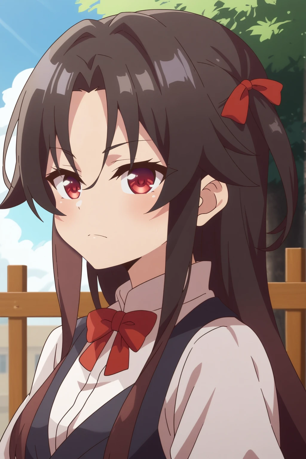 anime coloring, score_8_up,  Yashajin_Ai, upper body, outdoors <lora:Ryuuou_no_Oshigoto-Yashajin_Ai-PDXL:0.8>