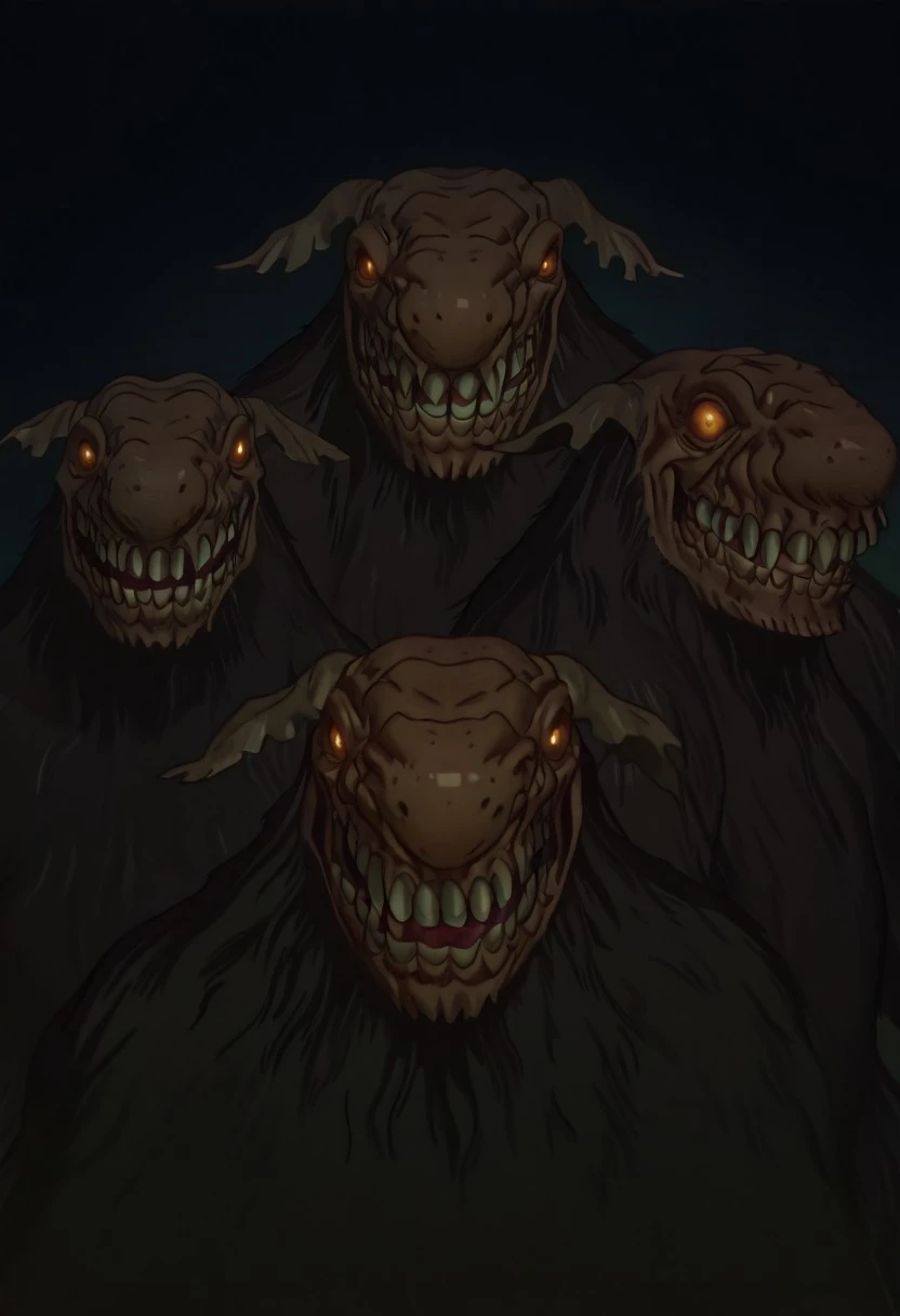 masterpiece, best quality, newest, absurdres, highres, anime, anime style, berserk, Berserk-Troll-IL-V1.0-MultipleTrolls, multiple trolls, multiple monsters, multiple others, monster, horror (theme),