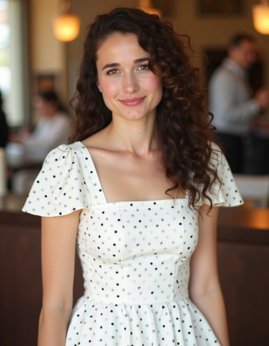 1girl,realistic,best quality,medium breasts:1.3),smile,(picturesque:1.3),dress,(upper_body:1.2),<lora:Rose Leslie:0.9>,(brown hair:1.2),