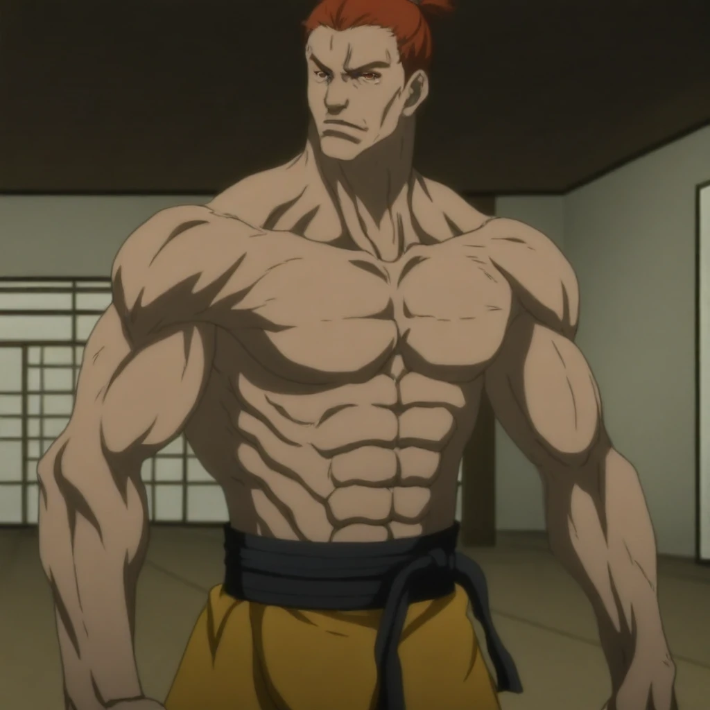 Muscular Physique、1male、40s、Bearded、Hakama、anime colored