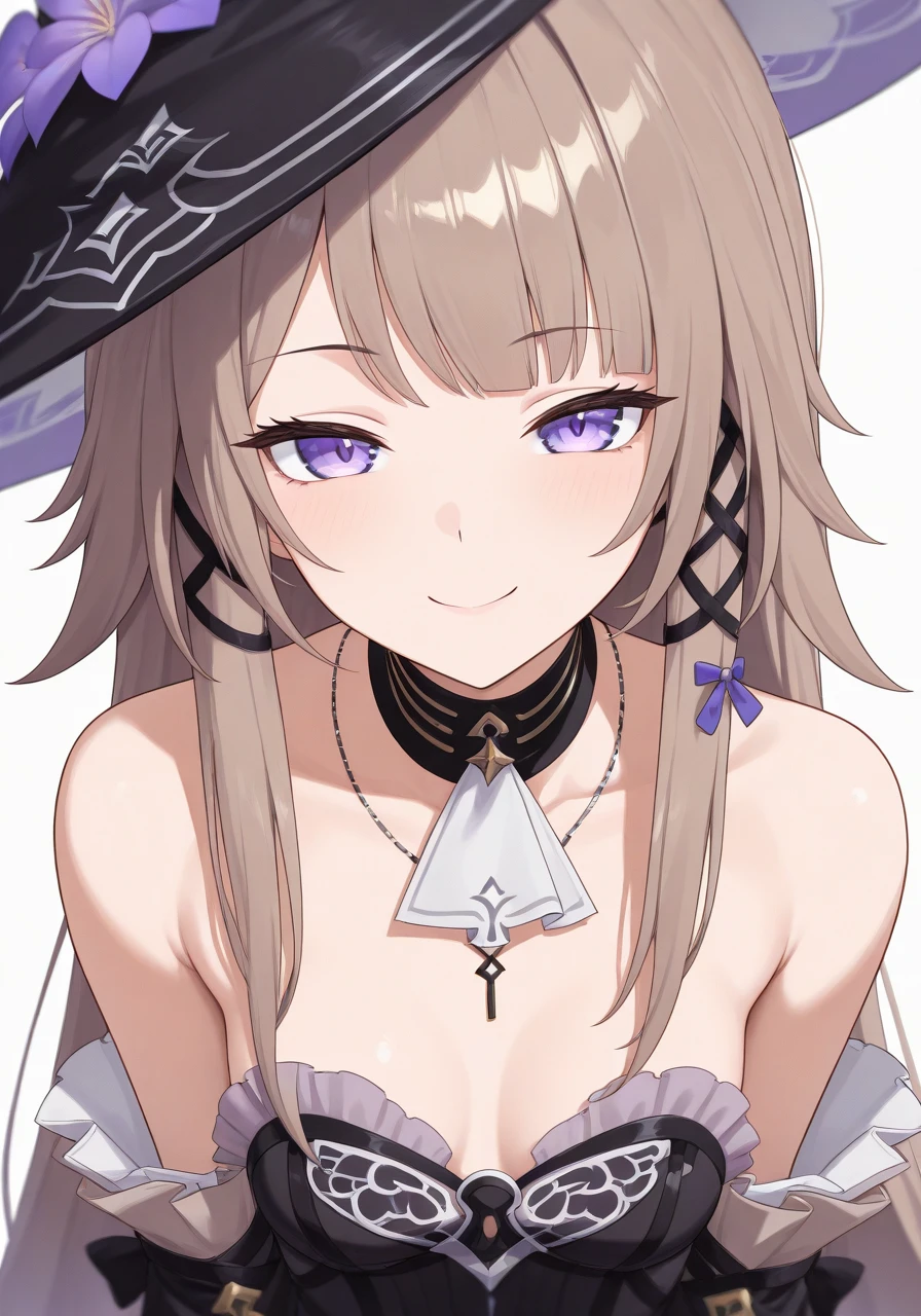 masterpiece, best quality, highres, simple background, looking at viewer, smile,
1girl, theherta, hat, dress,
<lora:the_herta_il_v1:1>