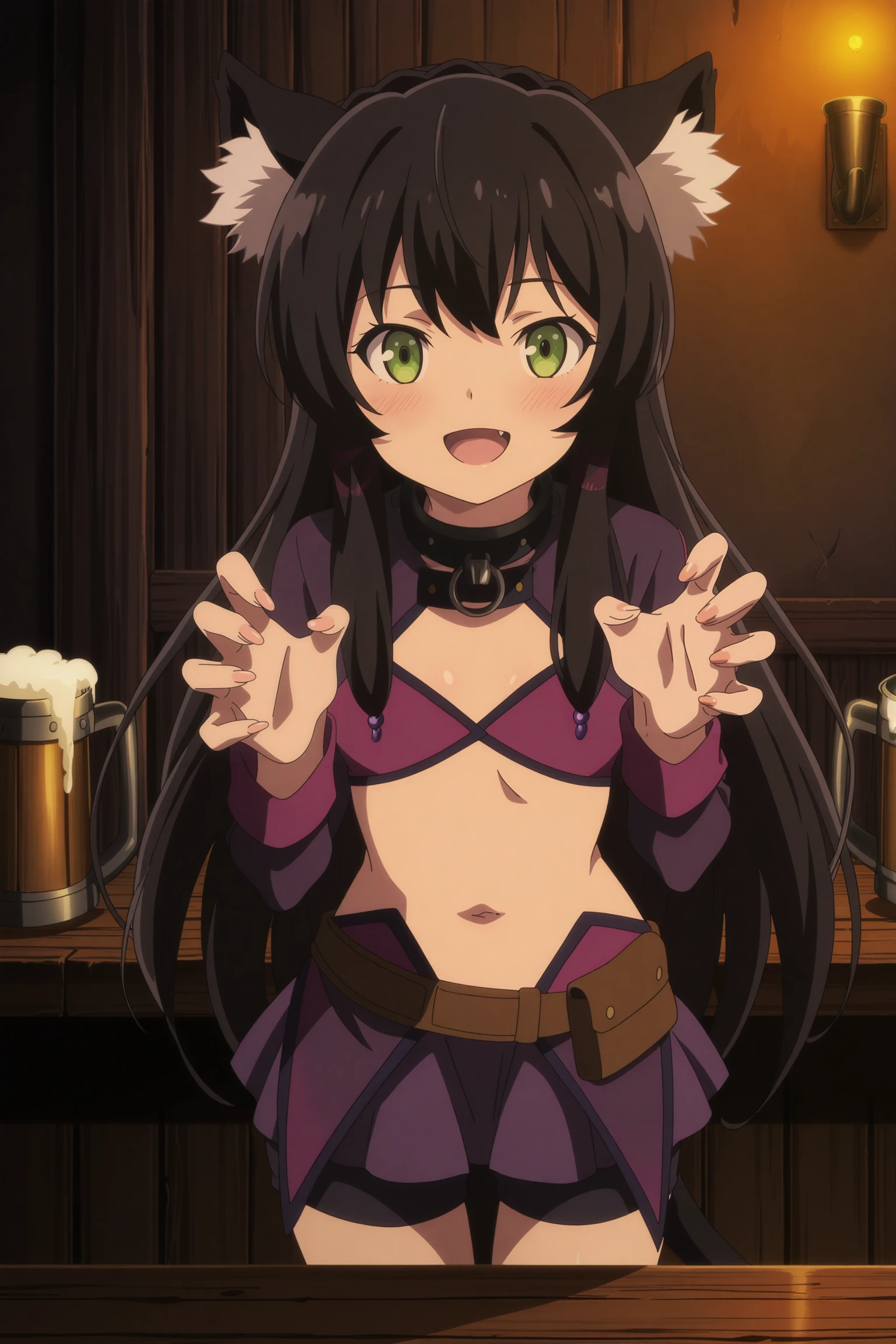 masterpiece, best quality, ultra-high-detailed , black hair, green eyes, rem, small breast, looking to viewer, deep eyes, glare eyes, showing armpit, all body, armpit crease, crop top, arm behind head , angry face, cowboy shot, speech bubble in head , English text (sniff my armpit