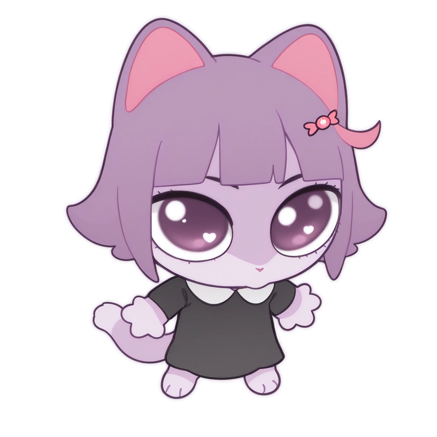 masterpiece, best quality, amazing quality, very aesthetic, high resolution, solo, furry, chibi
Masunya-vkstickrs, purple fur, short purple hair, cat ears, purple inner highlights, black dress, white collar, purple eyes, mikus-concept, full body, chibi, white background
<lora:silly-guy-il:1>
<lora:Masunya-vkstickrs_il:0.9>