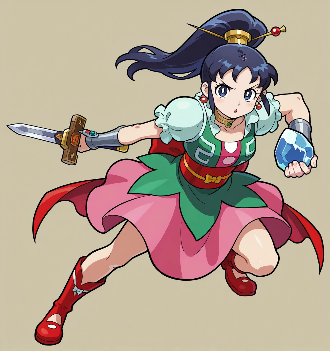 1GIRL, solo, full body, masterpiece, best_quality, absurdres, perfect quality, high quality , White background, simple background,,BREAK 
 <lora:Power_Stone_Style:1> powerstone,BREAK 
 <lora:[Capcom] Li-Fen Character (Street Fighter 6) Illustrious:0.7> li-fensf6