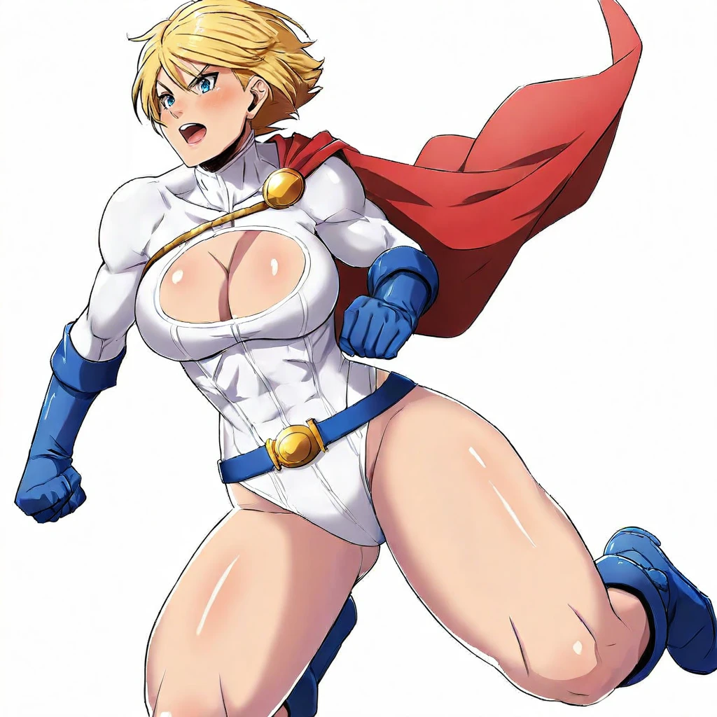 masterpiece, best quality, pwrgirl, cape, leotard, cleavage cutout, long sleeves, blue gloves, red belt, huge breasts, looking at viewer, from above,lust desire face, :D, furrowed brow, hand to hip, leaning forward, vaginal penetration, cum inside, detailed face, hentai pose, detailed breasts, detailed eyes, highre, fertilization, impregnation, moaning, sex, sweat, sweating, cum inside, vaginal penetration, missionary sex, on te beach, brazilian beach