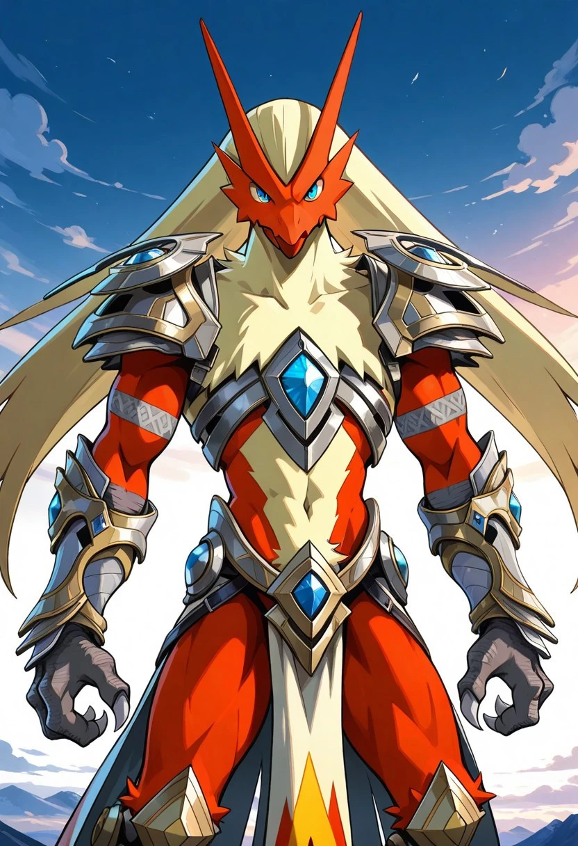 solo, blaziken, hierarch armor, fll body, looking at viewer